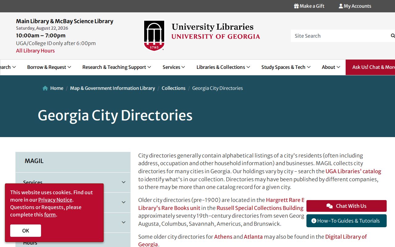 Augusta city directory holdings at the University of Georgia