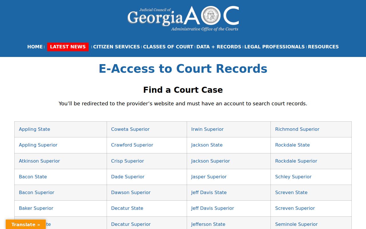 Georgia court e-access information for Richmond County name searches