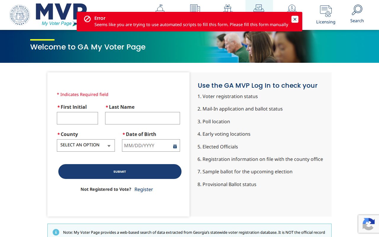 Georgia My Voter Page for verifying an Augusta voter registration
