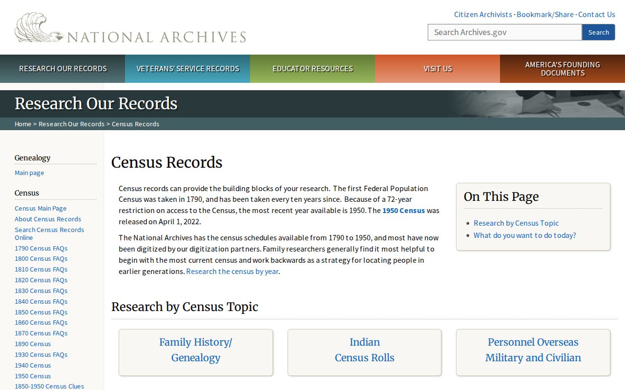 National Archives census research page for Augusta household history