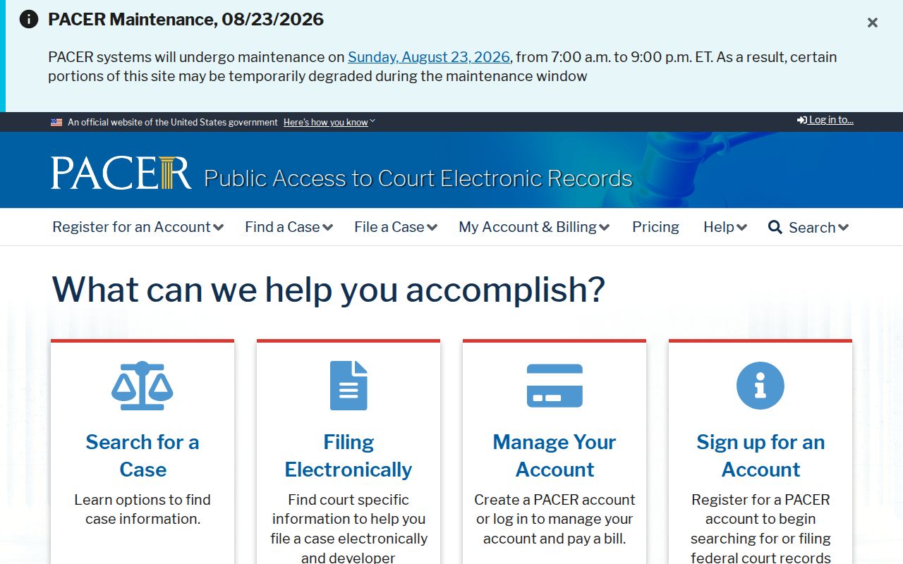 Augusta resident lookup through the PACER court records access page