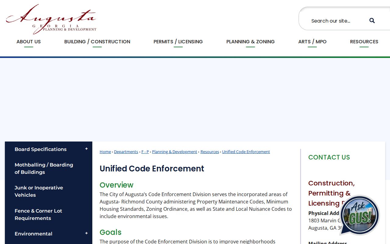 Augusta street directory Unified Code Enforcement source